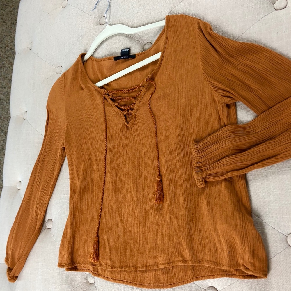 Lace up burnt orange top